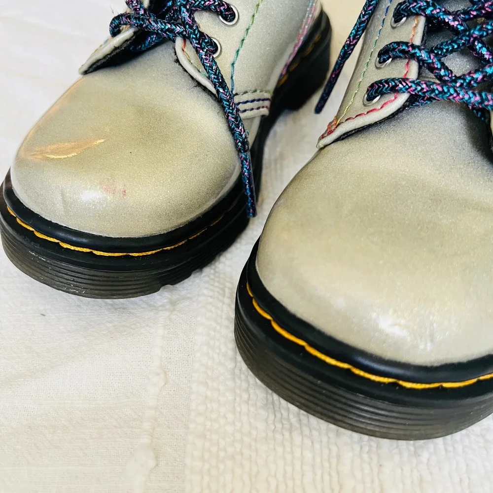 Dr. Martens 1460 T Toddler Sparkle Rays Boots Silver Rainbow Lace Up Size 7 US